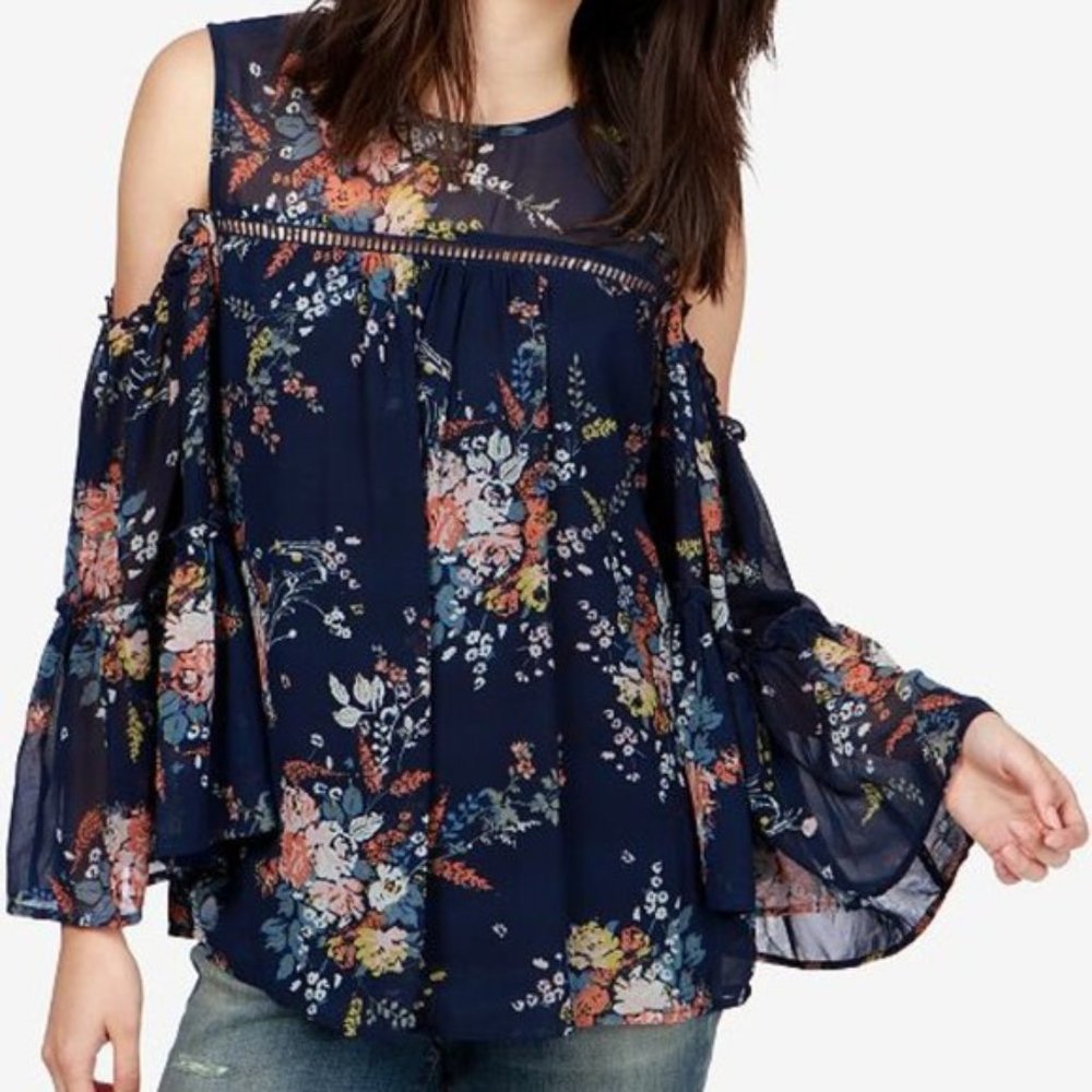 Lucky Brand Cold Shoulder Bell Sleeve Blouse M